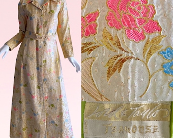 1950s Vintage Gold Lame Silk Dress, Deadstock Lord and Taylor Teahouse Brocade Metallic Dress