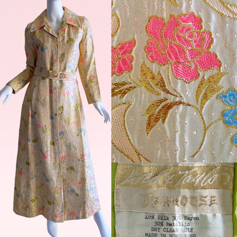1950s Vintage Gold Lame Silk Dress, Deadstock Lord and Taylor Teahouse Brocade Metallic Dress image 1