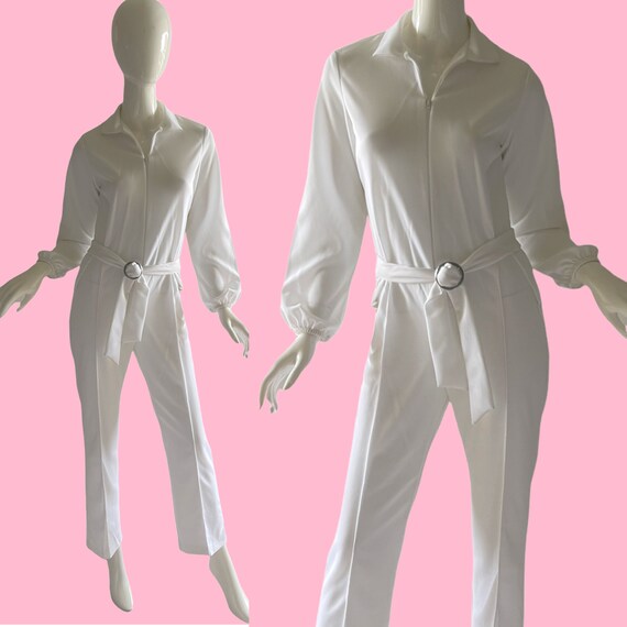 1970s Vintage Mod White Jumpsuit, Deadstock Space… - image 1