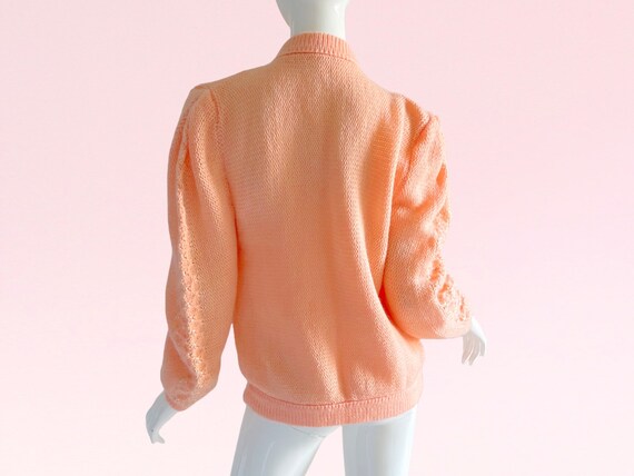 1970s Vintage Crochet Pink Sweater Cardigan, Meta… - image 3