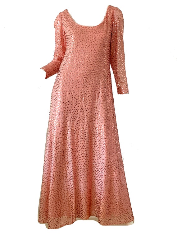 Vintage 70s Mollie Parnis Dress / Sequin Metallic