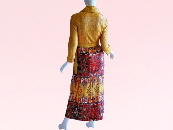 1970s Vintage Gold Lame Rhinestone Dress, Metalli… - image 4