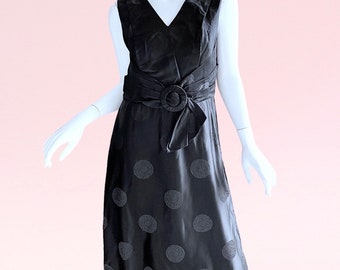 1950s Vintage Mid Century Brocade Dress Black Mod Asian Belted Party Cocktail Dress Medium