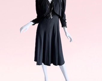 Traje de lentejuelas vintage de mediados de siglo de los años 1940, conjunto de chaleco con adornos bordados y estilo imperio con lentejuelas