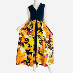 1960s Mod Flower Palazzo Jumpsuit Psychedelic Hawaiian Ribbon Empire Bow Party Glamour suit