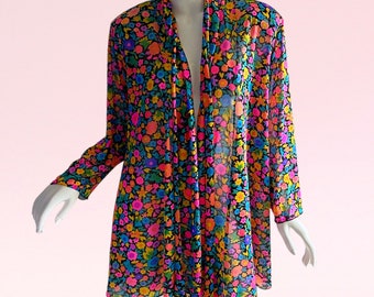 1980s Vintage Oscar De La Renta Swimwear Kimono Overlay