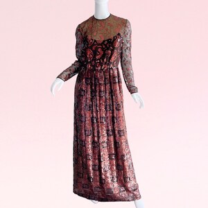 1970s Vintage Bill Blass Sequin Dress Neiman Marcus Metallic Evening Gown Glamorous Red Carpet Couture Iconic