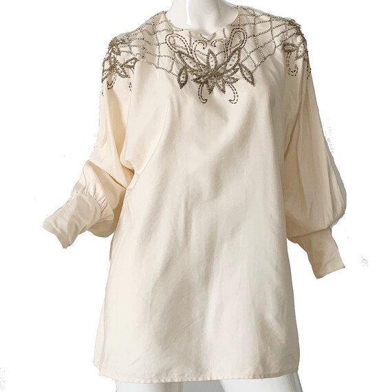 Vintage 80s Sequin Blouse/ Bonnie Boerer Beaded Rh