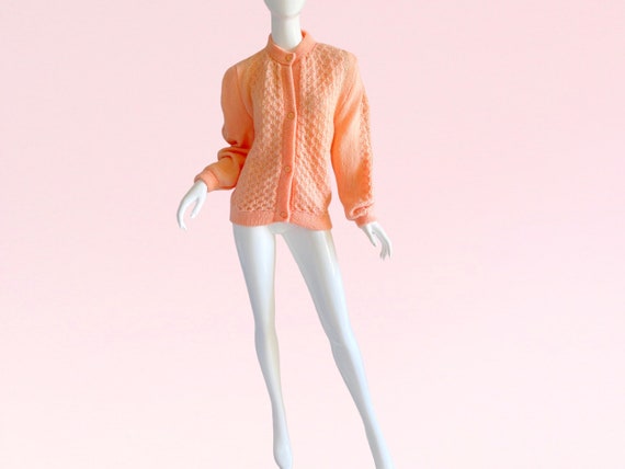 1970s Vintage Crochet Pink Sweater Cardigan, Meta… - image 5