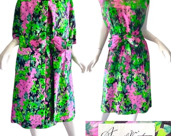 1950s Vintage Samuel Winston Silk Dress Suit Saks Fifth Avenue Brocade Dress Coat Set Medium