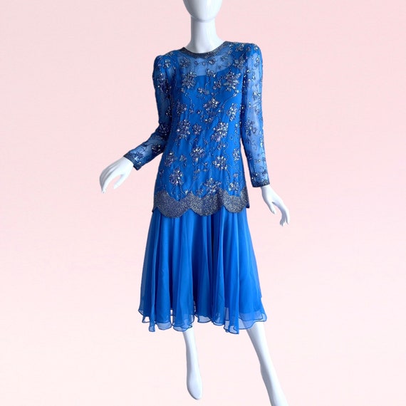 1970s Vintage Jack Bryan Beaded Sequin Dress, Par… - image 1
