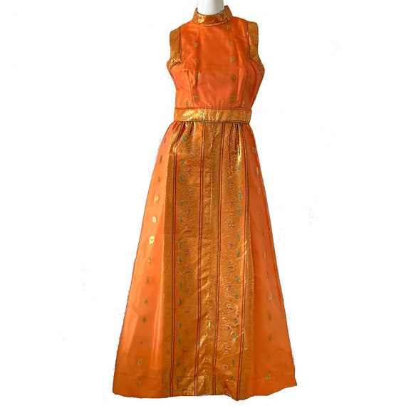 50s Brocade Dress / Vintage Gold Lame Dress / Asia