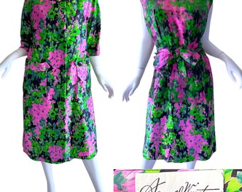 1950s Samuel Winston Silk Dress Suit, Saks Fifth Avenue Floral Brocade Dress Coat Set Medium