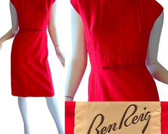 1950s Vintage Ben Reig  Silk Shantung Dress, Mid Century Montaldos Wiggle Cocktail Dress