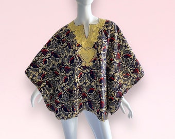 1970s Vintage Psychedelic Dashiki Kaftan , Embroidered Festival Bohemian Kimono
