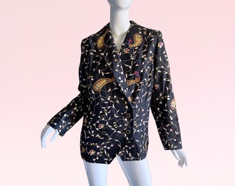 1970s Vintage Indian Sequin Silk Jacket, Peacock Metallic Zardozi Blazer