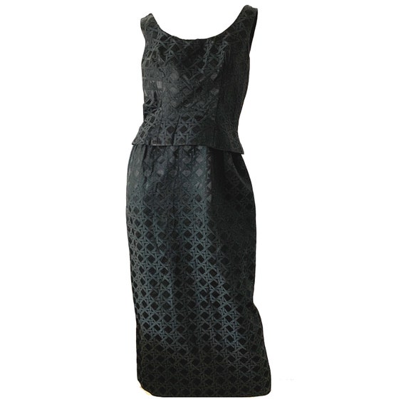 Vintage 50s Brocade Dress / Mod Geometric Evening