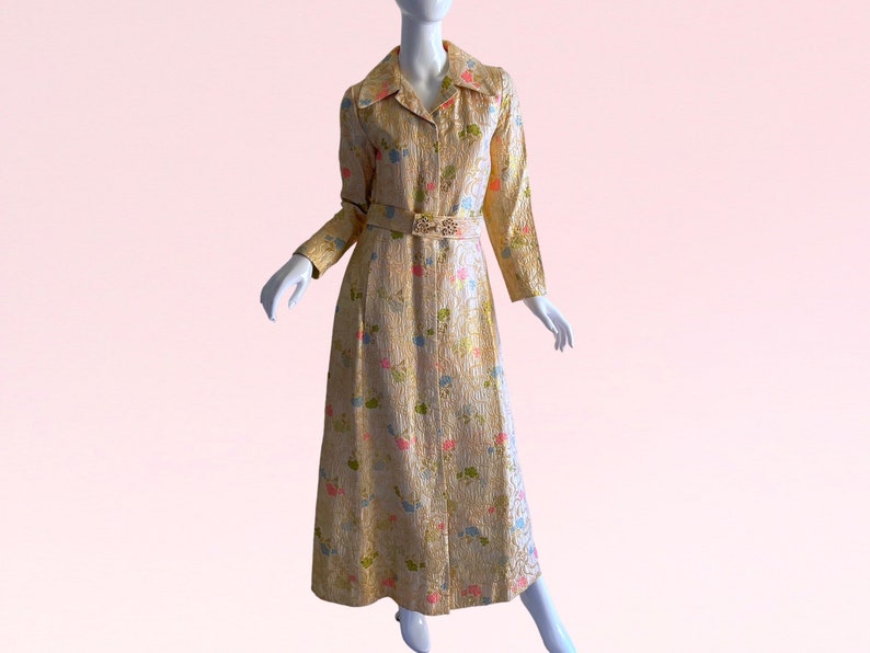 1950s Vintage Gold Lame Silk Dress, Deadstock Lord and Taylor Teahouse Brocade Metallic Dress image 6