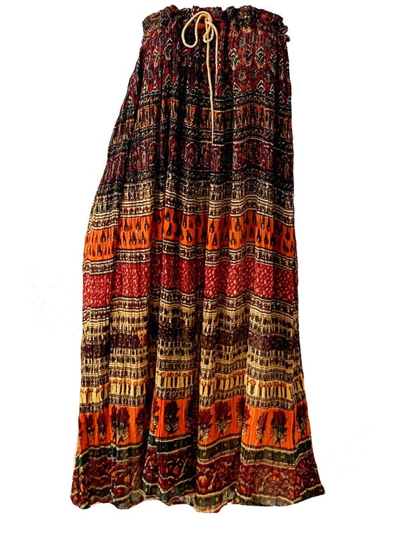 Handmade Indian Gauze Cotton Free Size Black Paisley Pink Purple Sequin Trim Long Maxi Skirt Lightweight Breezy Summer Boho Hippie Festival
