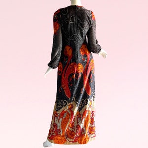 1970s Vintage Metallic Novelty Print Erte Art Nouveau Dress, Shimmering Showgirls Evening gown small image 5