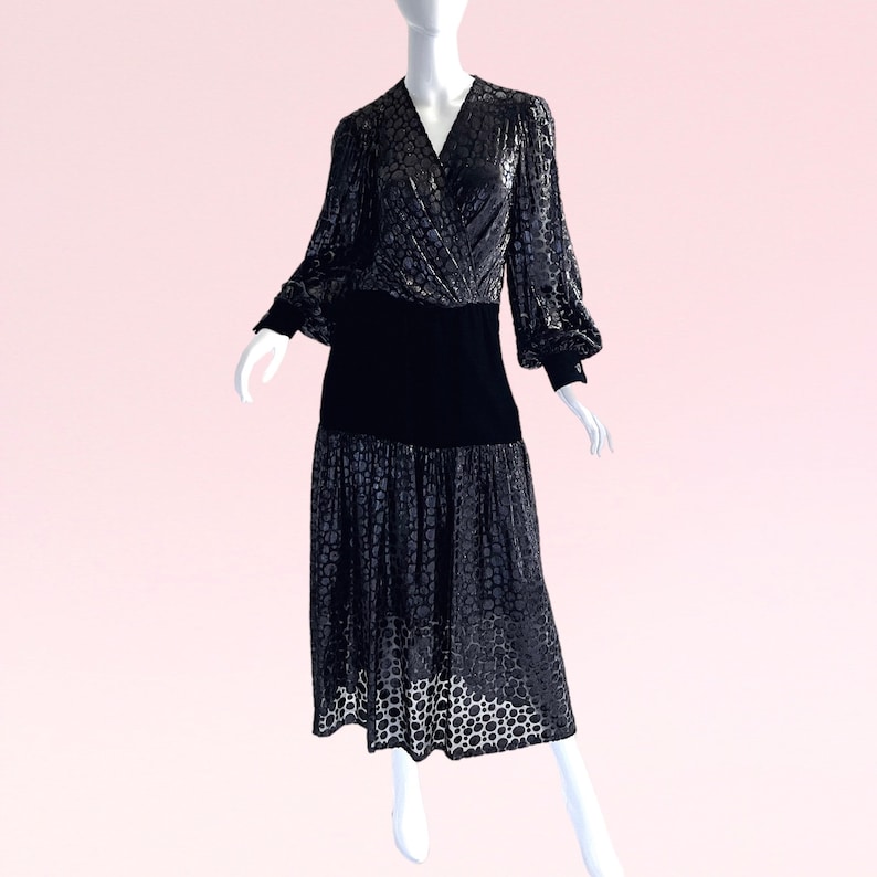 1970s Vintage Givenchy Nouvelle Boutique Dress, Silk Devore Metallic Sara Fredericks Glamour Party Evening image 1