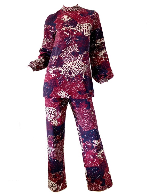 Vintage 70s Goldworm Italy Pantsuit / Novelty Prin