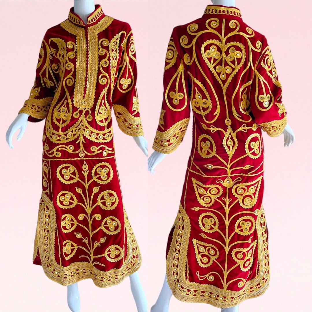 1960s Hand Embroidered Velvet Bedouin Maxi