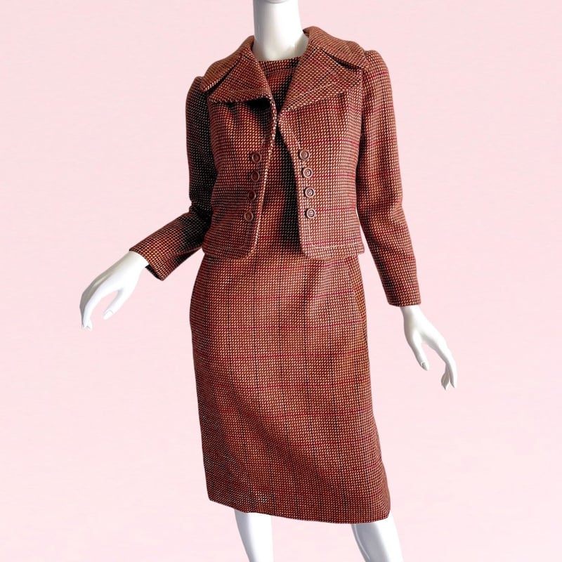 Graphic 1960s James Galanos Silk & Wool Dress & Jacket Set
