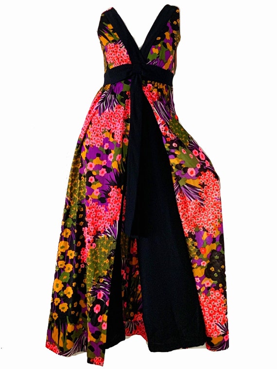 Vintage 70s Mod Party Jumpsuit / Hawaiian Floral P