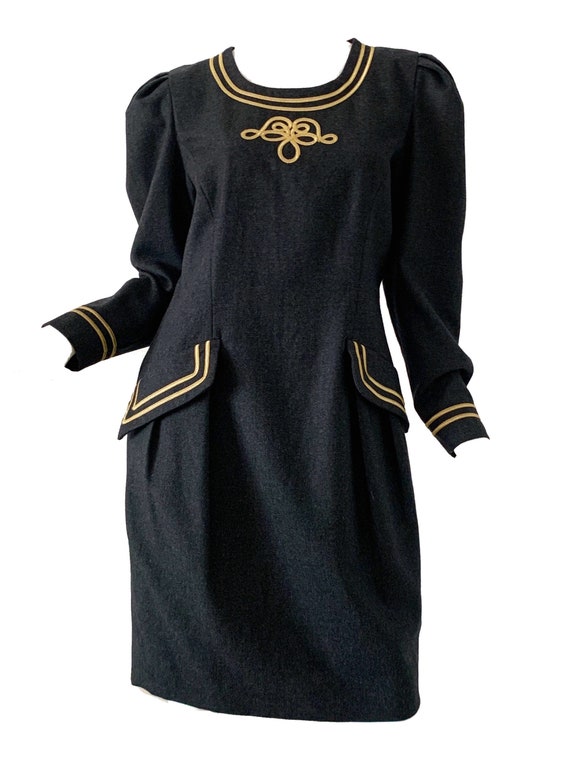 80s Vintage Albert Nipon Dress / Mod Metallic Pepl