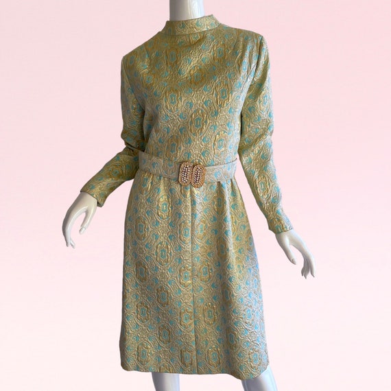 1960s Vintage Brocade Metallic Rhinestone Dress, … - image 4