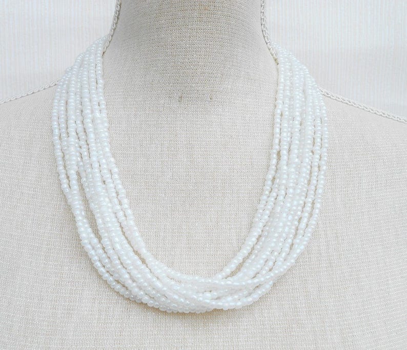 Wedding necklace Beaded necklace Bridesmaid gift Bridesmaid necklace Mum birthday White necklace