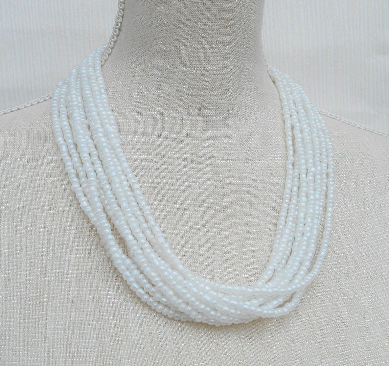 Wedding necklace Beaded necklace Bridesmaid gift Bridesmaid necklace Mum birthday White necklace