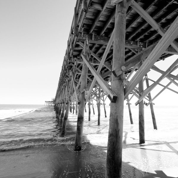 Pier, Folly Beach Pier, Black and White, Digital Photography, Download