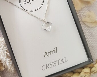 Personalized April Birthstone Necklace: Sterling Silver Crystal Charm