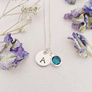 Sterling silver, personalised birthstone necklace, birthstone jewellery, gifts for her, initial necklace, February birthstone, gifts for mum