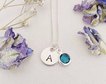 Sterling silver, personalised birthstone necklace, birthstone jewellery, gifts for her, initial necklace, February birthstone, gifts for mum
