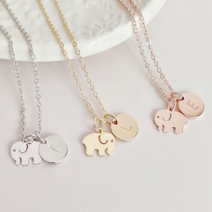 Personalized Elephant Necklace: Initial Charm, Good Luck Gift