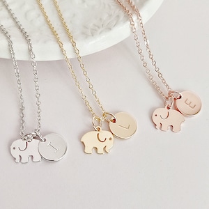 Elephant necklace, initial necklace, personalised necklace, personalised gift, birthday gift, gift for her, gift for women, good luck gift