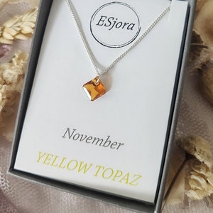 Personalized Birthstone Necklace: Princess Cut Crystal, Sterling Silver