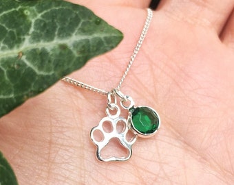 Paw print necklace, Personalised birthstone, cat paw, dog paw, dog lovers gift, dog mum gift, cat mum gift, gift for women, Christmas gift