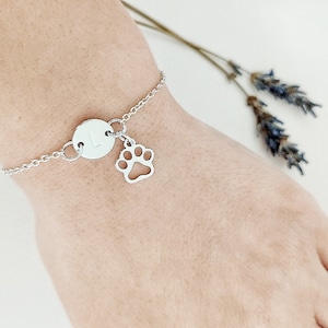 Personalized Initial Bracelet with Paw Charm: Pet Lover Gift