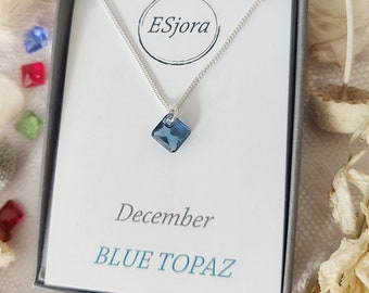 Birthstone Princess Cut Crystal Pendant Necklace