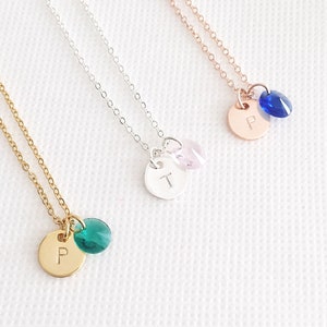 Personalized Birthstone Necklace: Initial Disc, Rose Gold/Silver/Gold