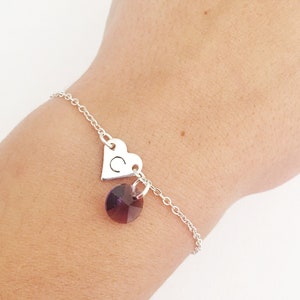 Personalisierter Geburtsstein Armband: Herz Anhänger, Kristall Schmuck