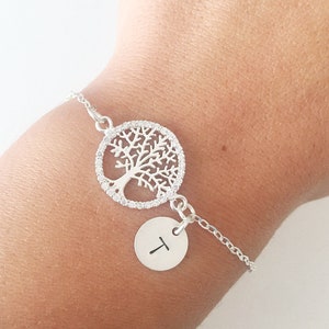 Sterling Silber Baum des Lebens Armband mit Initial Anhänger
