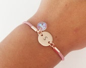 Personalised birthday gift, birthstone bracelet, initial charm bracelet, April birthstone, Swarovski crystal, gifts for her, bridesmaid gift