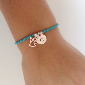Personalized Rose Gold Angel Bracelet: Initial Charm, Adjustable Cord