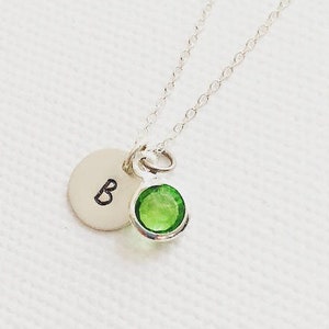 Sterling Silver Birthstone Necklace: Personalized Initial Charm