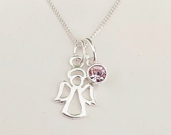 Silver angel charm necklace, gift for women, Christmas gift, guardian angel, grief gift, charm necklaces, gifts for her, birthstone necklace